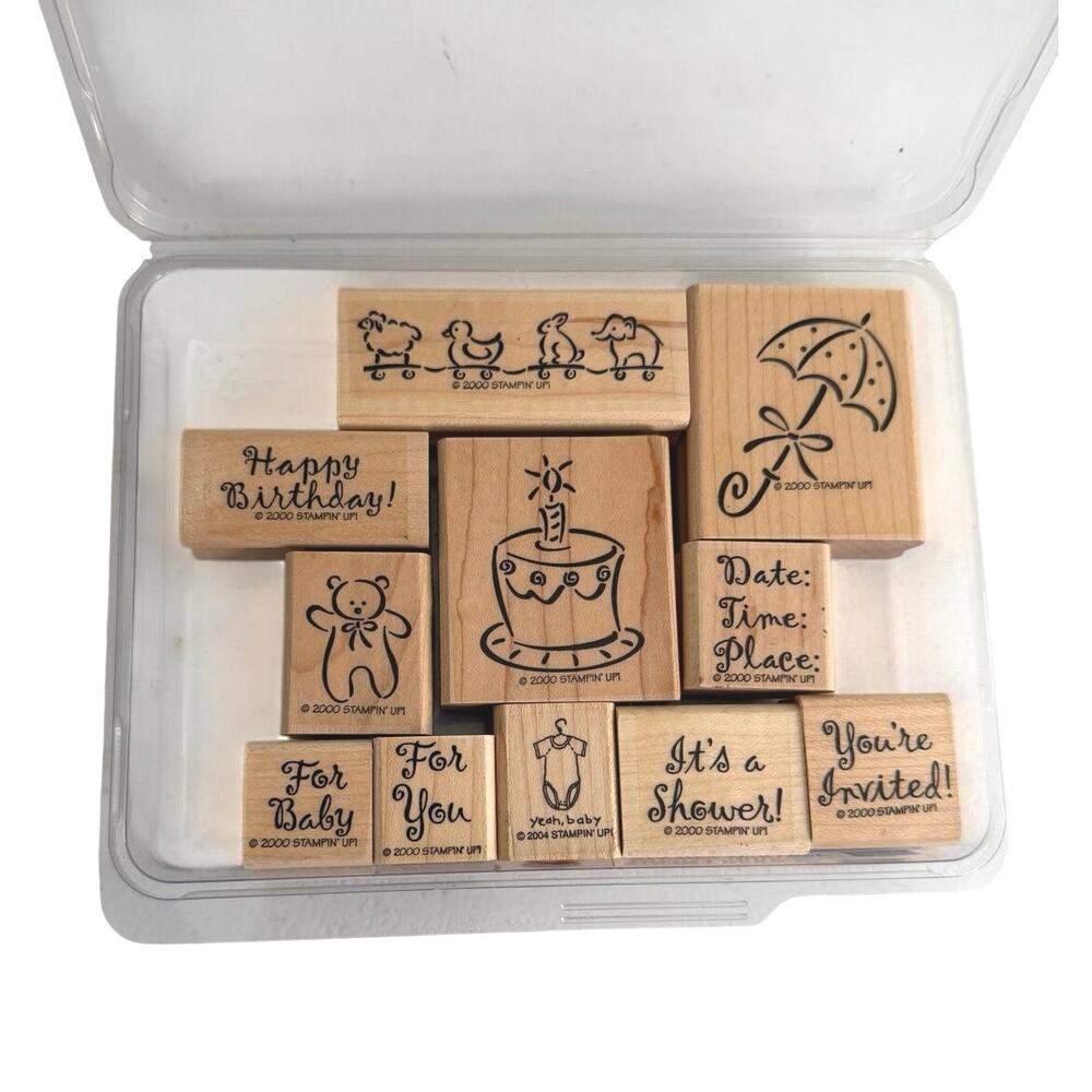 Stampin’ Up wooden stamps set of 11 “announcements”